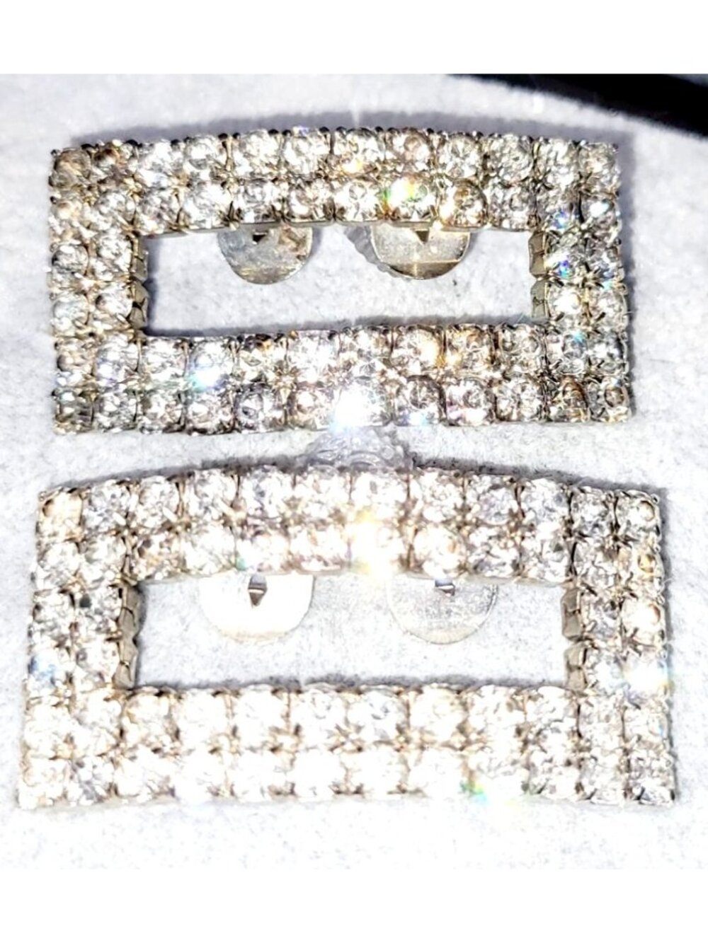 Vintage Art Deco Rhinestone Shoe Buckles Clips Rectangular Silver-Tone Hollywood - Picture 3 of 7